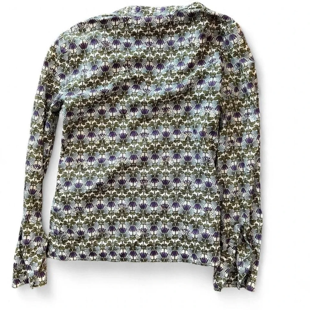 Tory Burch Cotton Purple Green & Silver‎ Tunic With Silver Sequins Size 2